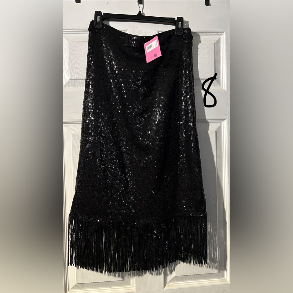 Kate Spade Black Sequin Fringe Skirt NWT